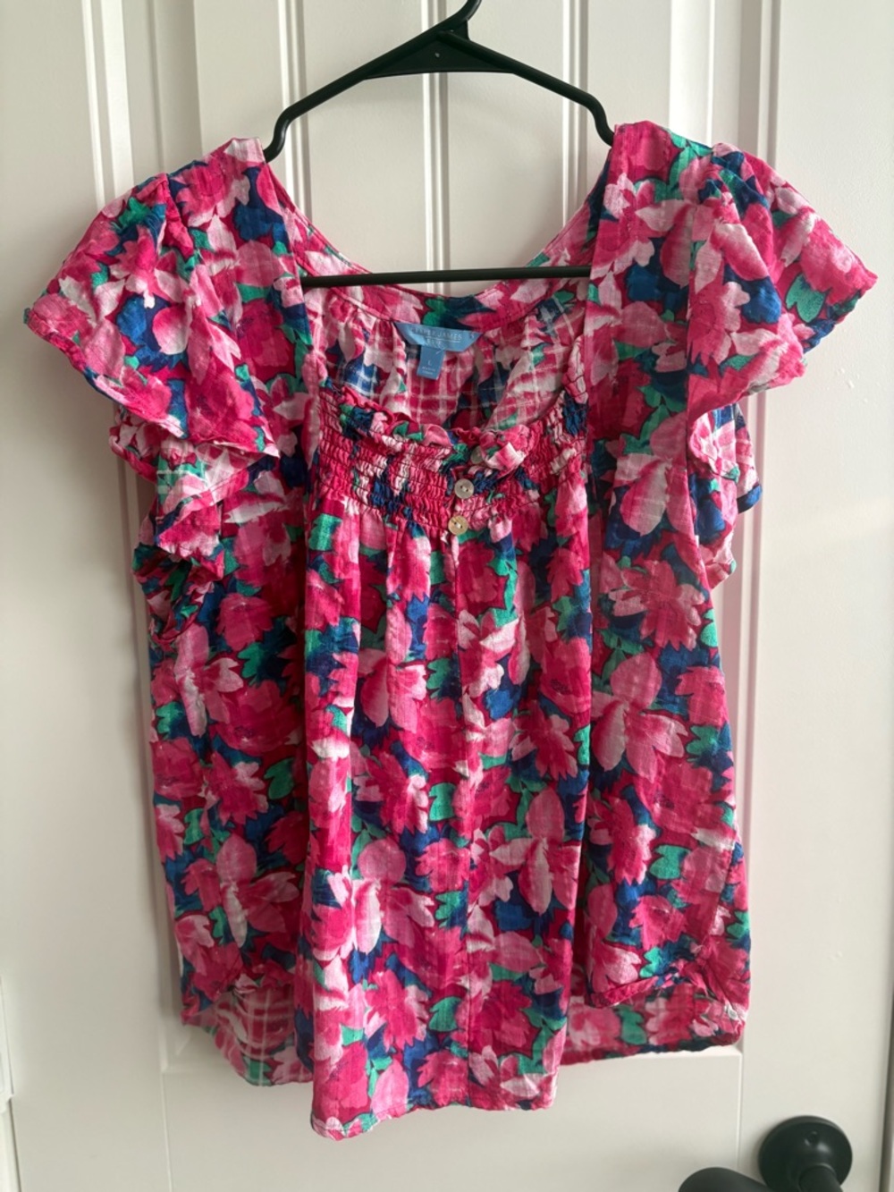 Draper James Pink Floral Smocked Scoop-Neck Blouse - Picture 2 of 5